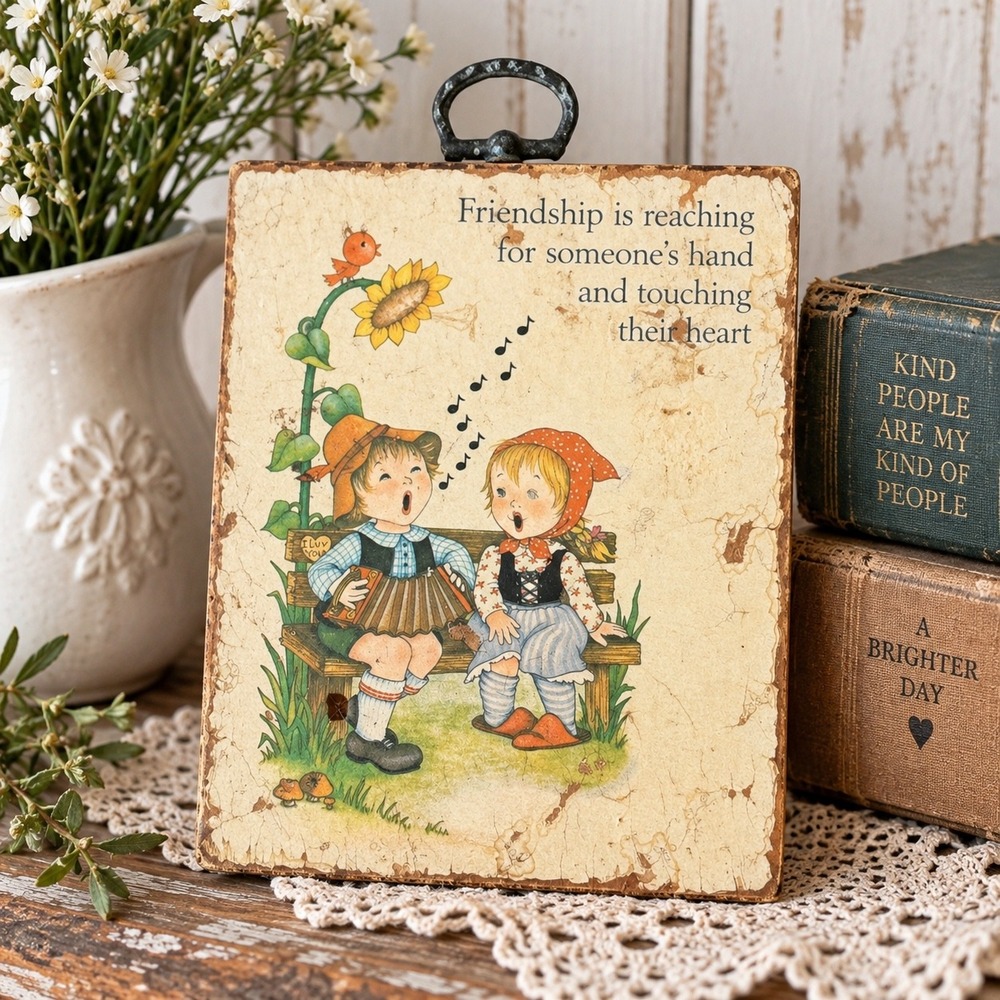 Vintage 1981 Paula-Cuts Friendship Wood Plaque Children Accordion 250WPC82